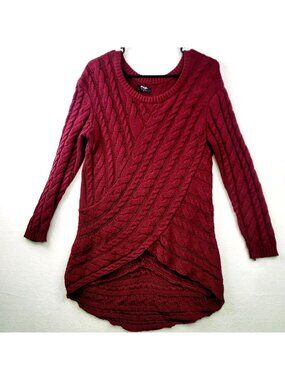 Nasty Gal Cable Knit Asymmetrical Sweater S Burgundy Colorful Preppy Cottagecore